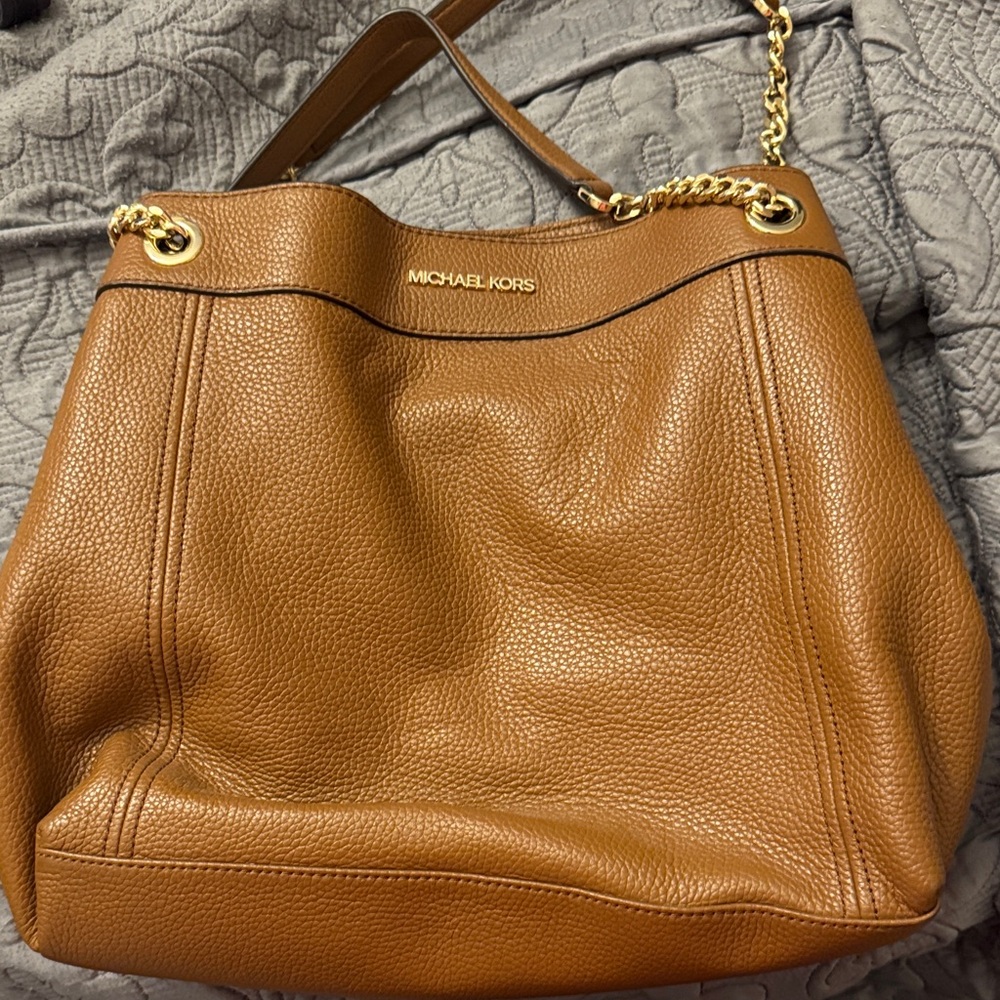 Michael Kors Tan Leather Shoulder Bag with Gold Accents